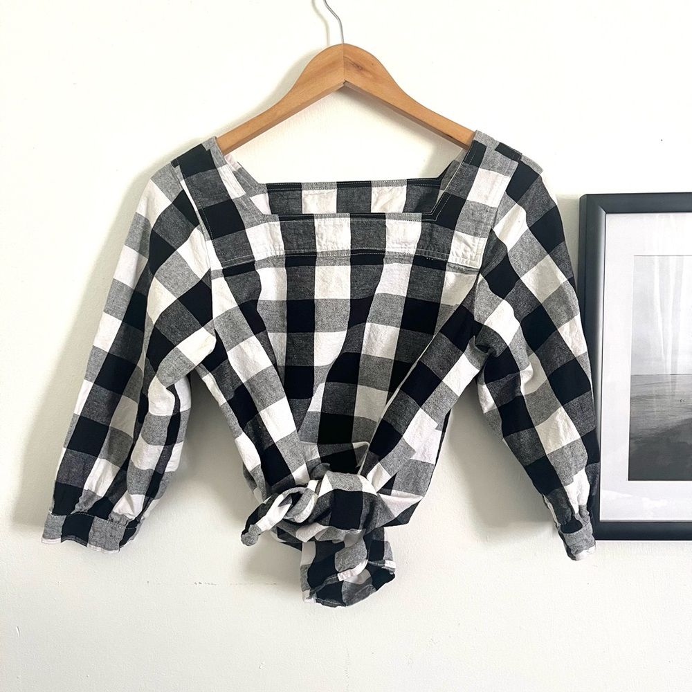 Black & White Buffalo Check Square-Neck Women’s Top